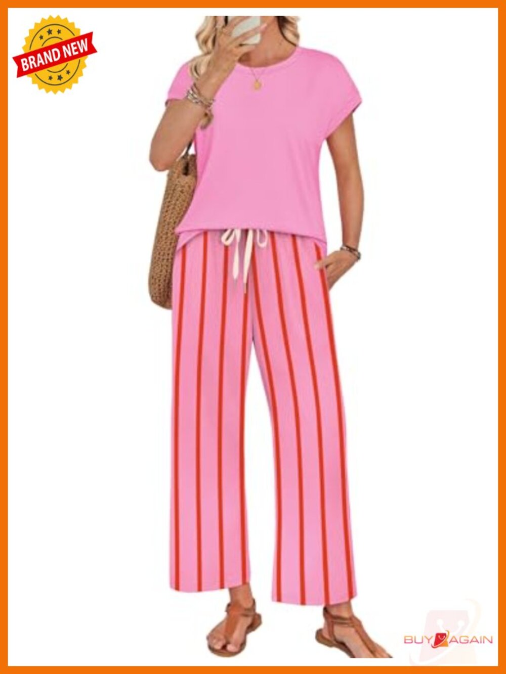 Womens Two Piece Lounge Set Short Sleeve Top Wide Leg Pants